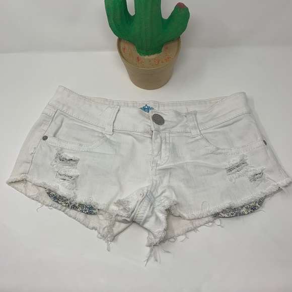 Almost Famous Pants - White Distressed Jean Shorts